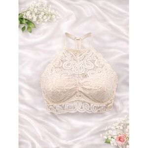 Victoria Secret Pink Bralette Bra Push Up High Neck Halter Lace Crop Size Small